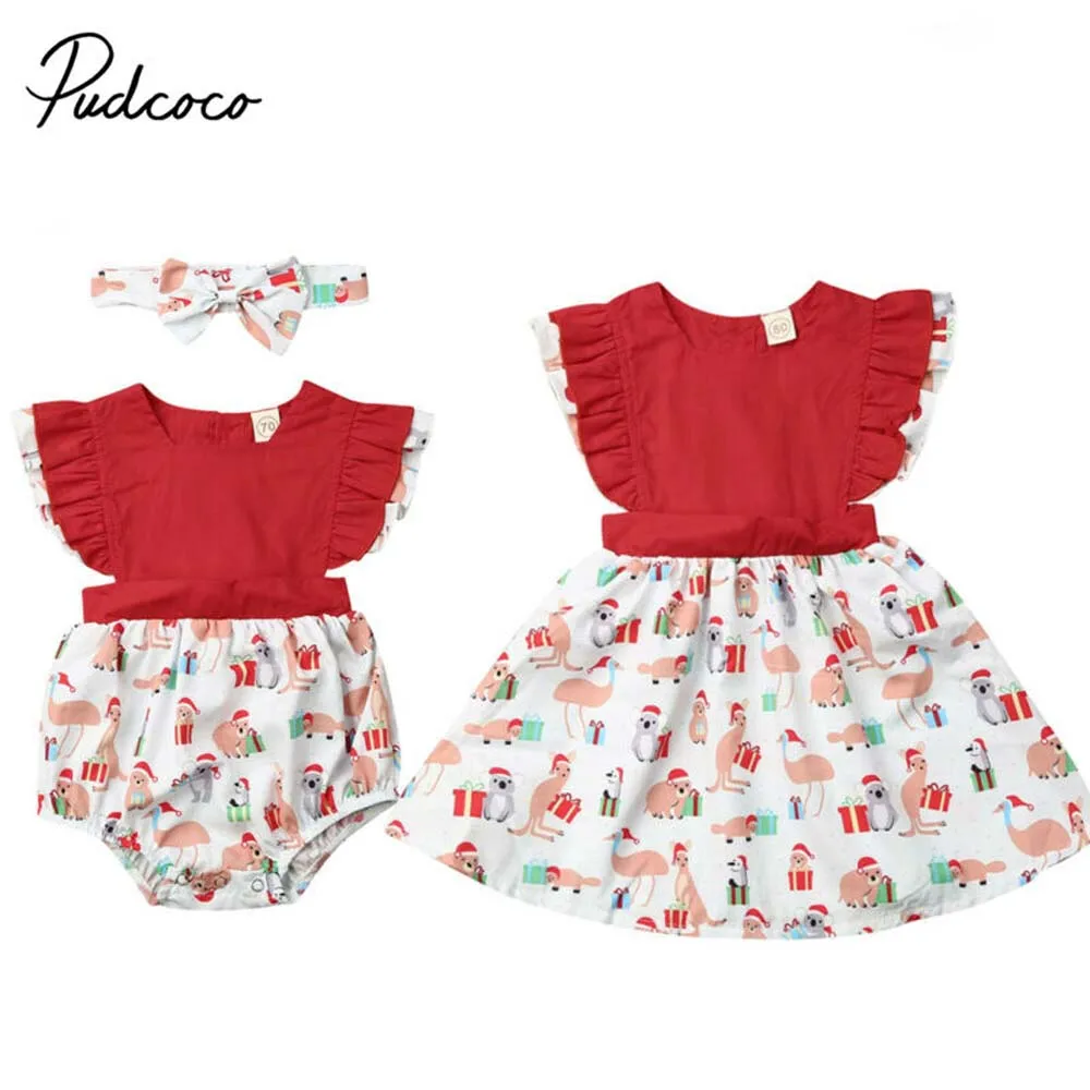 2019 брендовая Рождественская одежда для сестер Детский комбинезон с длинными