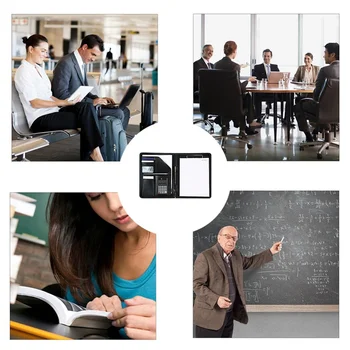 

Portable Business Padfolio Portfolio Case,PU Portfolio Folder with Calculator for Office Conference Notepad