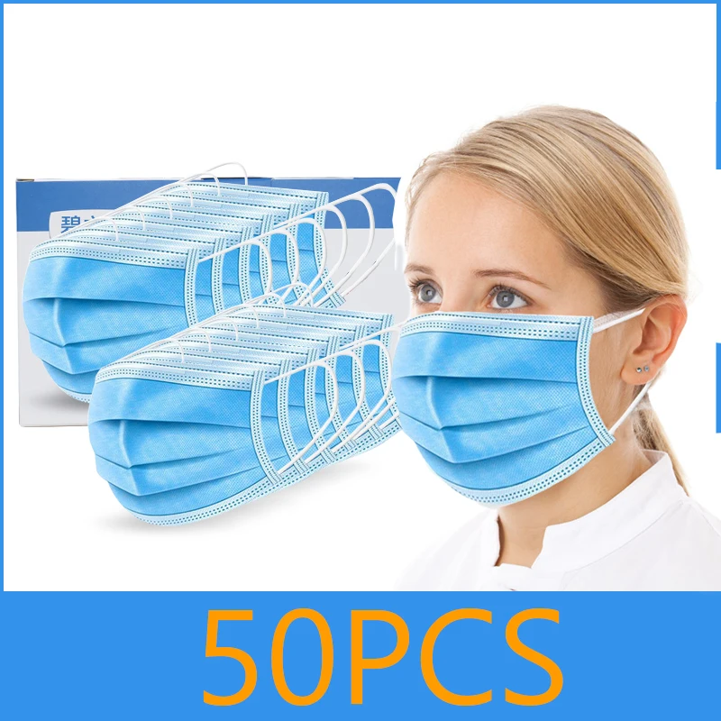 

50pcs Disposable Protective Mask 3 Layers Dustproof Facial Protective Cover Filter Prevent Bacteria Masks Maldehyde Mask