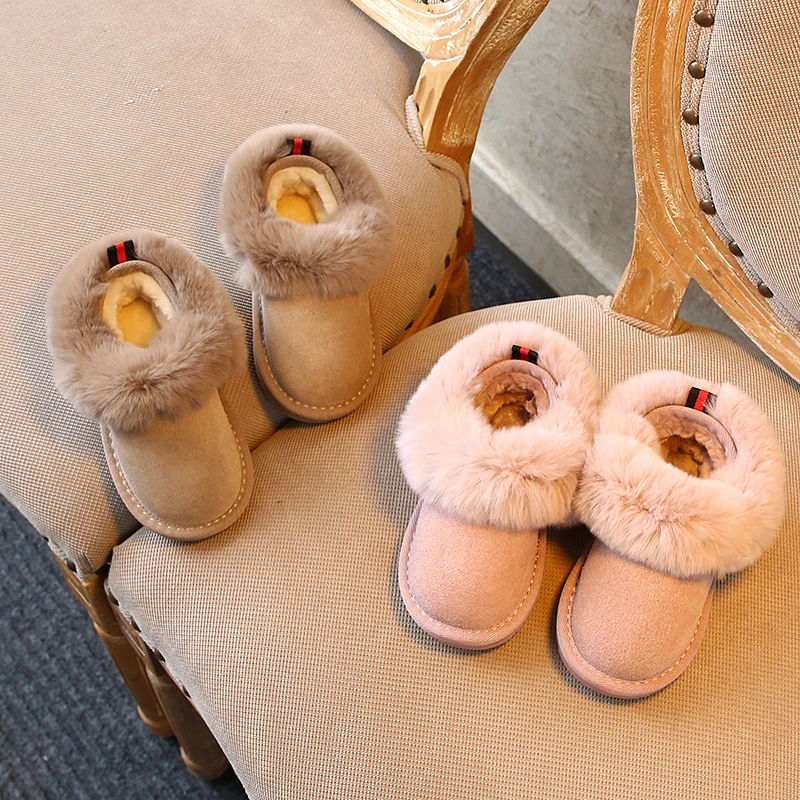 Winter Girl Snow Boots genuine leather suede Rabbit's hair New Warm and Skid-proof Boy school Shoes 1-3-15 Years Old