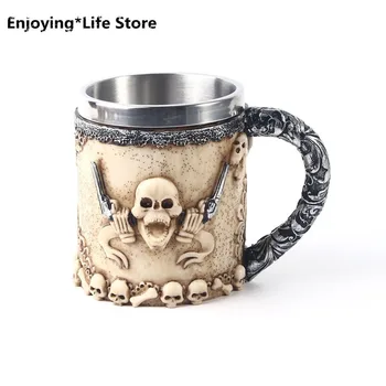

Coffee Mug Resin Skull Stainless Steel Mug Beer Mug Home Decoration Travel Mug Coffee