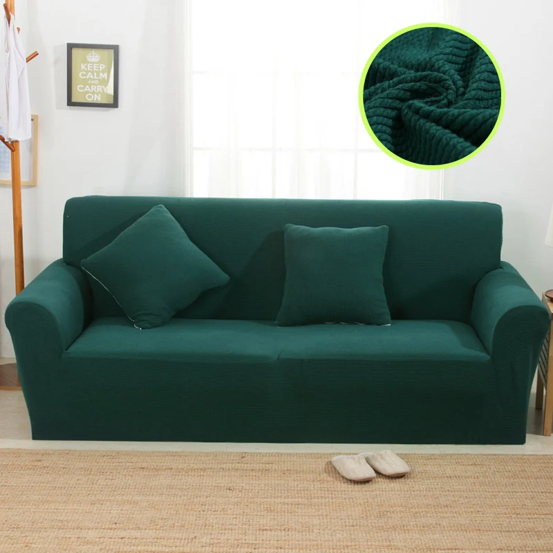 

Slipcovers Knitting Sofa Cover For Living Room Thicken Universal Stretch Couch Cover Armchair bench Sofa Case Emerald Green