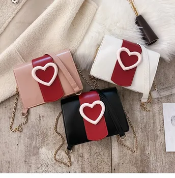 

Spring 2020 new single shoulder messenger chain female bag heart-shaped decoration fashion cute contrast color wild version