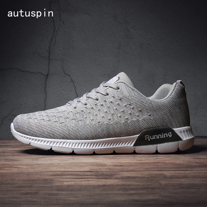 

autuspin Lightweight Breathable Running Shoes Men Knitted Fabric GYM Men's Sneakers Classics Lace-up Athletic Sport Shoes Male
