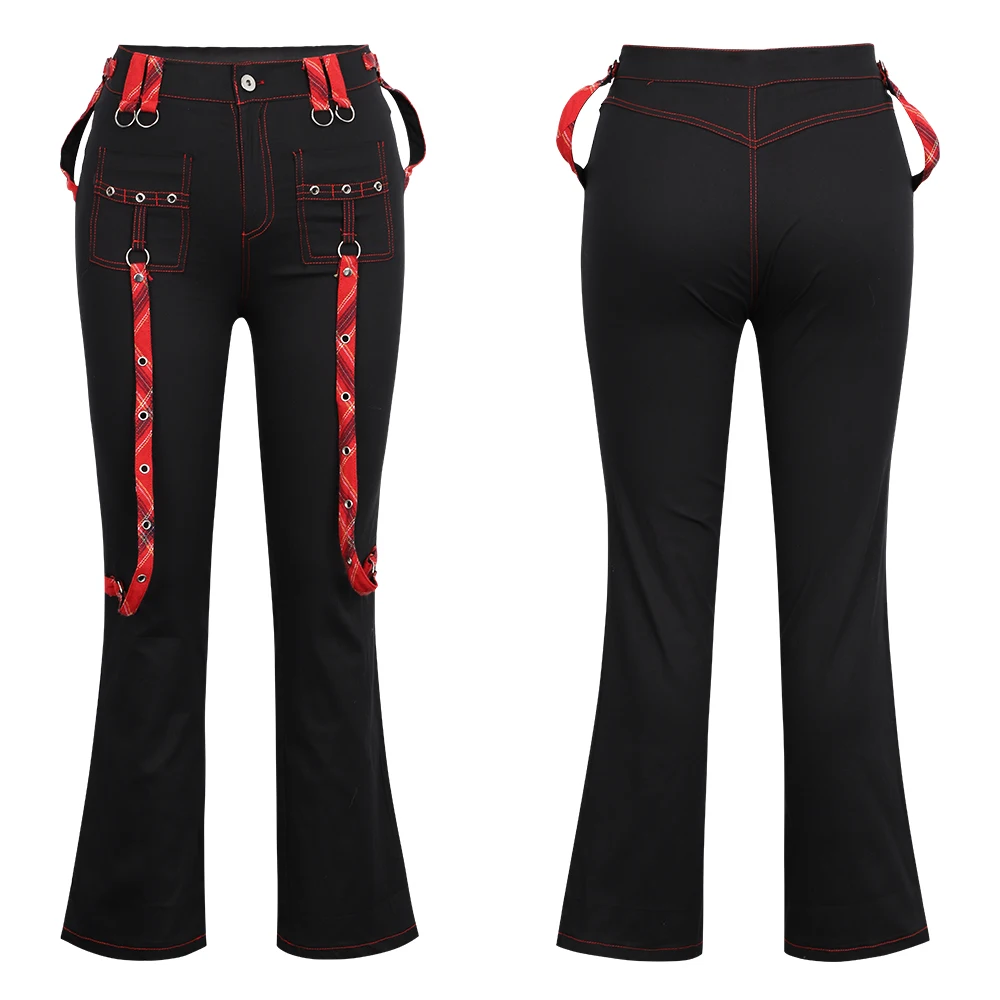 Cargo Pants Girl Gothic High Waist Black Long Trousers Women Harajuku Regular Multi-pockets Contrast SteamPunk Pants Joggers D25 2