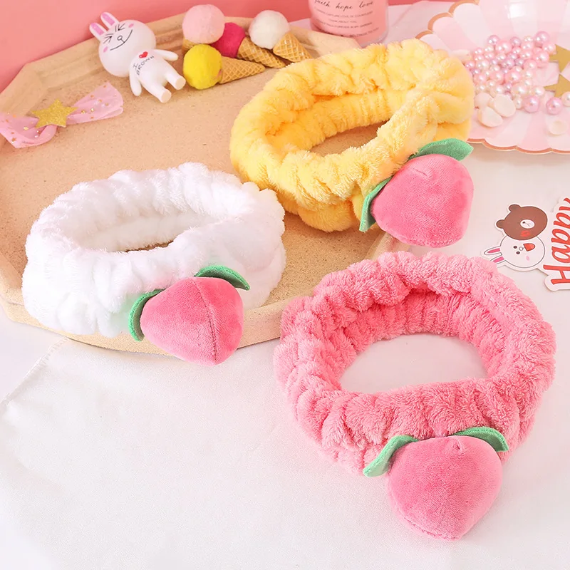 【Happier】 South Korea New Style Pink Peach Washing Face Hair Band Women's Cute Cartoon Stereo Ins Wind Makeup Hair Accessories. 