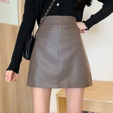 

Mid-length PU Leather Mini Skirt Women 2022 Spring Autumn Sexy Hipline Short Skirt Faux Leather High Waist Skirt RXHBSQ659