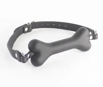 

New 15 cm Long open mouth bondage Silicone leather dog bone ball gag passion flirting BDSM mouth gags sex toy pink color A119B