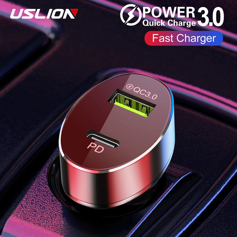 USLION Quick Charge 3,0 USB Автомобильное зарядное устройство для iPhone 11 Pro Max Xiaomi USB C Быстрая зарядка зарядное устройство для мобильного телефона s PD3.0+ QC3.0