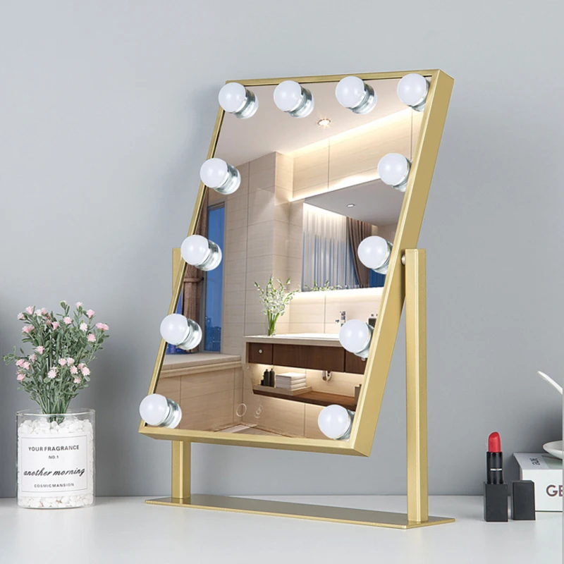 Desktop Vanity Mirror Ins Net Red Led Makeup Mirror With Bulb Mirror Girl Dormitory Desktop Smart Fill Light Table Beauty Mirror