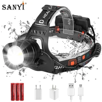 

P50 LED Headlight Headlamp 3 Modes Zoomable Head Lamp Dual USB Charging 18650 Head Flashlight Head Torch With Power Displayer