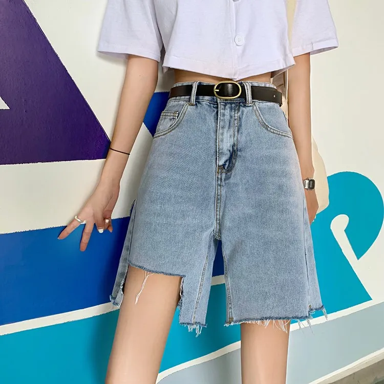 2019 плюс размер джинсовые капри для женщин летние джинсовые шорты отверстие по колено синие джинсы леди мини-штаны