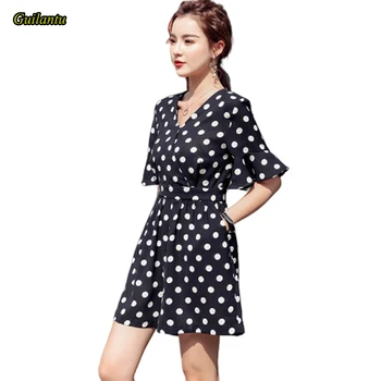 

Guilantu Summer Print Polka Dot Ren Playsuits Women V Neck Short Sleeve Sexy Bech Black Jumpsuit Female Casual Short Romper