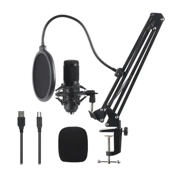 

Studio Recording Condenser Microphone Kit with Shock Mount Adjustable Suspension Scissor Arm Stand Filter Windscreen