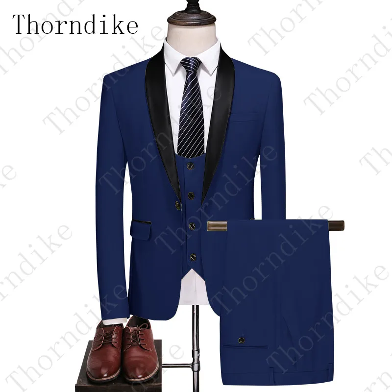 Thorndike, модный мужской костюм для свадьбы, выпускного, ужина, мужские смокинги со штанами(Блейзер+ жилет+ брюки), Terno Masculino, приталенный костюм для меня
