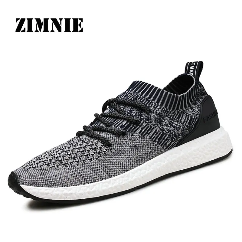 ZIMNIE/брендовая модная мужская обувь для бега; Уличная Повседневная обувь; большие размеры 38-46; дышащая и светильник; Мужская Спортивная обувь на шнуровке - Цвет: Dark Blue Gray