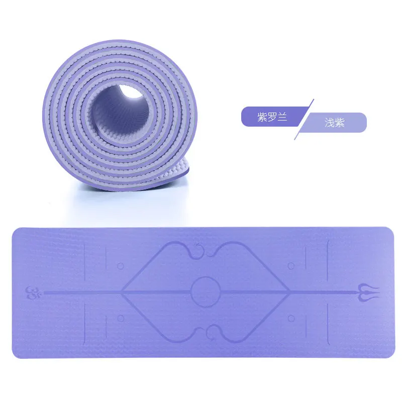 Violet Light Purple ТПЭ Коврик для йоги с позиционной линией, гимнастические коврики для фитнеса, двухслойные нескользящие ковровые подушечки для начинающих видов спорта 1830*610*6 мм, Женский коврик - Цвет: Violet Light Purple