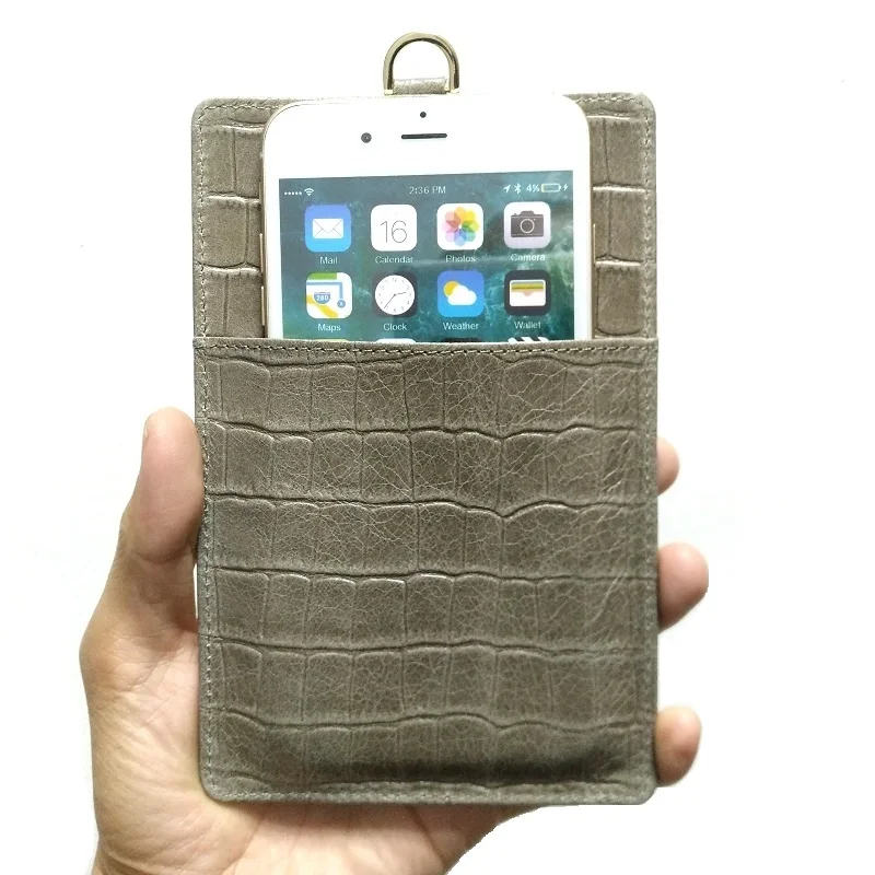 Gray Pouch Case Натуральная кожа держатель для карт чехол для телефона для iPhone 11 Pro Max X XS XR 7 8 Plus роскошный крокодиловый ремешок тонкий Чехол - Цвет: Gray Pouch Case