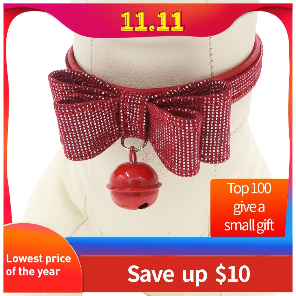 Dog Collar Pet Dog Adjustable Bowknot Collar With Bell Cat Puppy Necklace Collar Perro Personalizado