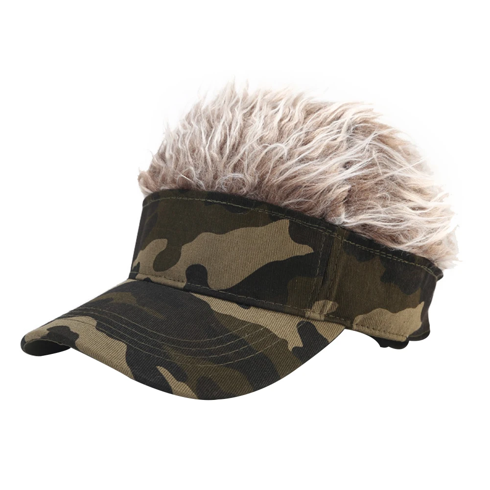 

Cool Outdoor Camouflage Cycling Casquette With Wig Fashion Streetwear Casual Adjustable Baseball Cap Funny Hip Hop Sports
