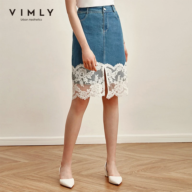 Женская кружевная юбка-трапеция Vimly винтажная ажурная юбка из денима с высокой