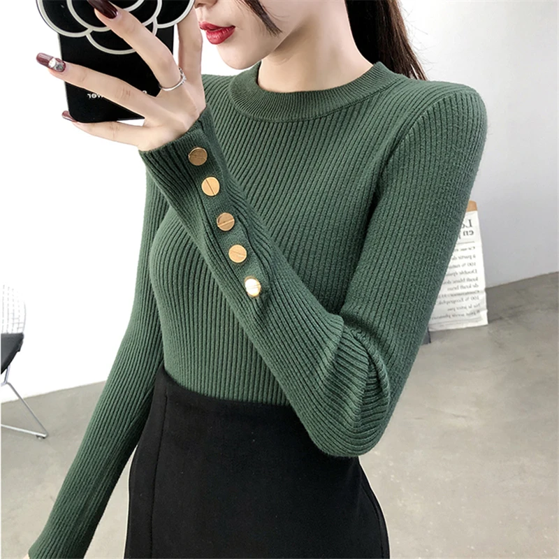 Neophil Knitting Winter Female Stretch O Neck Sweaters Button Patchwork Solid Vintage Style Fashion Pullovers Slim Tops W9120 | Женская