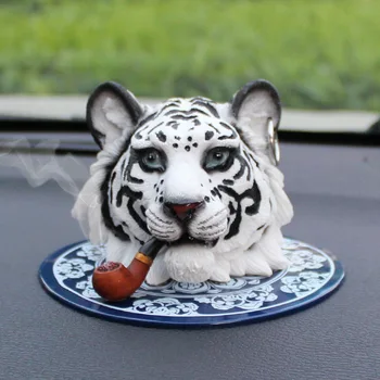 

Domineering Smoking Tiger Head Figurine Home Decorations Natural Resin Making Ornament Statue Crafts Christmas Wedding Car Decor