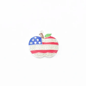 

Newest ! 42MM*36MM 10pcs/lot Flag Apple Rhinestone Pendants For 4th Of July Necklace Making