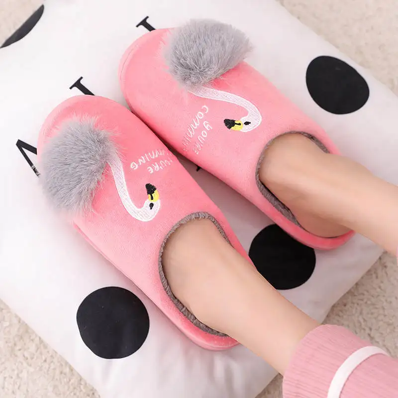 

Autumn/Winter Women Cotton Slippers Home Warm Non-slip Warm Slippers Cute Plush Animal Pattern Female Slippers