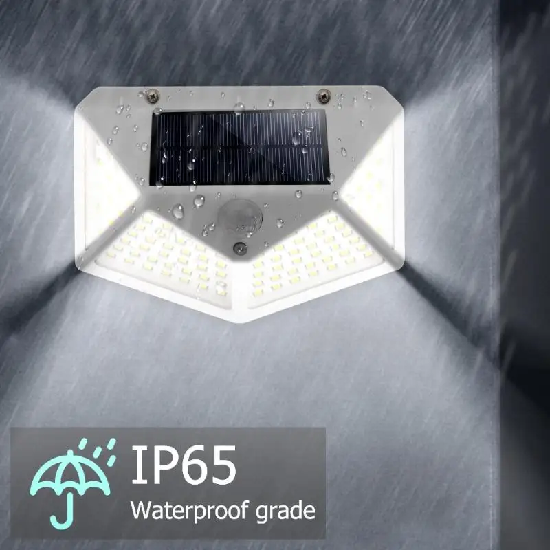 100 LED Four-Sided Solar Light Outdoor Solar Lamp Powered Sunlight 3 Modes PIR Motion Sensor for Garden Decoration Sunlight