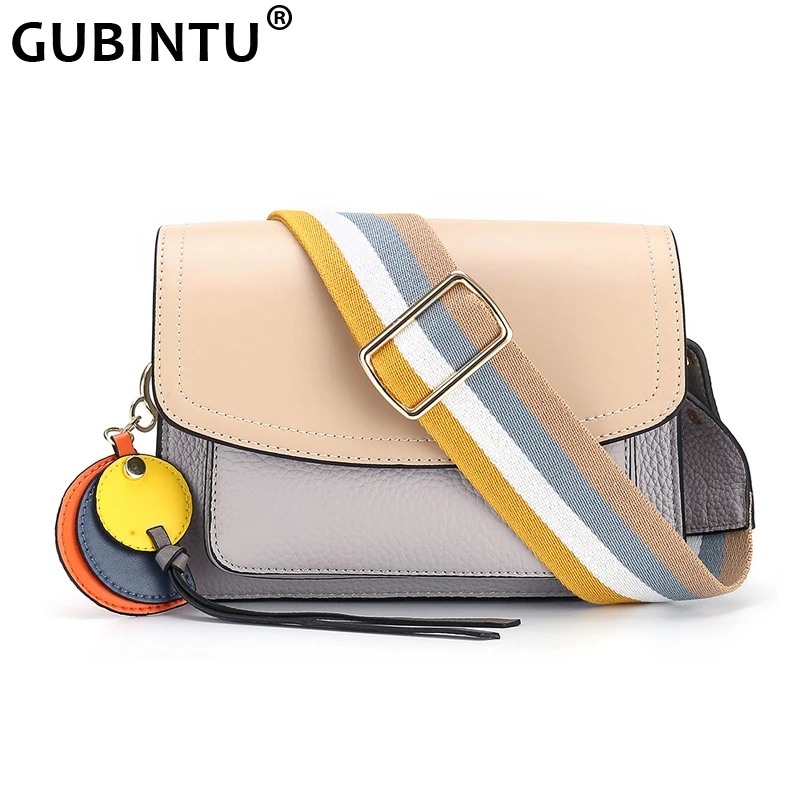 Fashion Retro Wide Straps Genuine Leather Shoulder Bag for Women Small Square Flap Bag Female Crossbody Bag Exquisite All-match