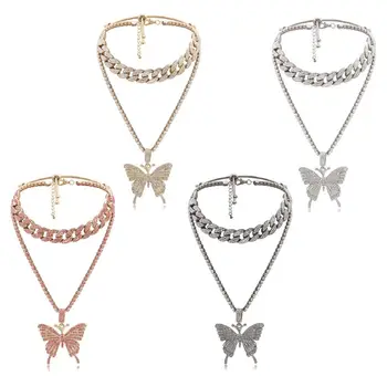 

2Pcs Sparking Fully Crystal Pave Butterfly Pendant Necklace Cubic Zircon 3D Butterfly Pendant Necklace Fashion Jewelry