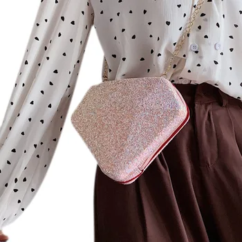 

Hot Sold Women Fashion Casual Bag All-match Sequins Decoration PU Shoulder Bag Diamond Shape Pink Bag Hot