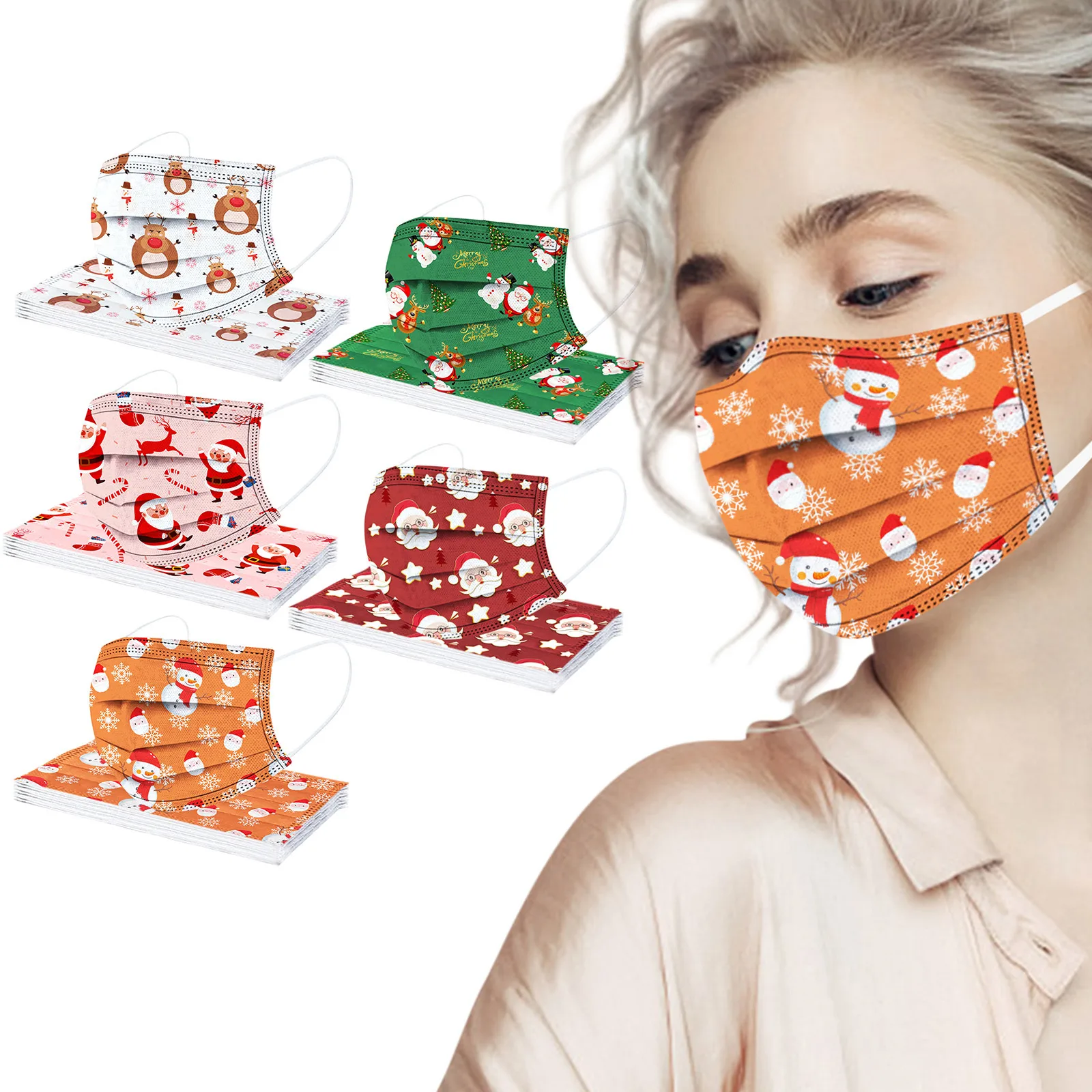 

50PCS Christmas Adult Masks Masque Enfant Jetable Disposable Industrial 3Ply Ear Loop Mascarilla Monder Scarf Cosplay Face Mask
