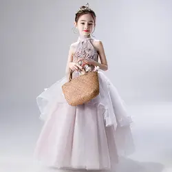 Детское платье; платье принцессы; пышное свадебное платье с цветочным узором для девочек; платье для танцев; летнее платье