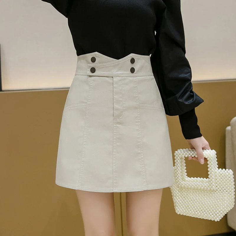 

Neophil Women Solid Winter Mini A-Line Skirts Button High Wasit England Style Bodycon Stretch Ladies Office Short Skirts S9725