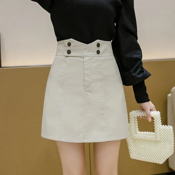 

Neophil Women Solid Winter Mini A-Line Skirts Button High Wasit England Style Bodycon Stretch Ladies Office Short Skirts S9725