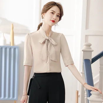

Female Bow 2020 Backing Shirt Work Slim Fit Xiaozhong Sexy Business Joker Slim Hj902
