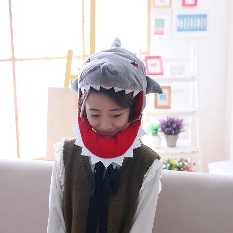 35 см серая акула плюшевая шляпа cosply Игрушка Дети мультфильм шляпа для взрослых леди студент дети животных стиль шапка с наполнителем кукла