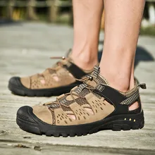 Модные роскошные летние сандалии из натуральной кожи; мужские сандалии; пляжные шлепанцы; дышащая обувь на мягкой плоской подошве