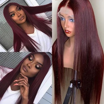 

99J Pre Plucked Hairline 13x4 Lace Front Human Hair Wigs Baby Hair Straight U Part Wigs Burgundy Peruvian 360 Lace Frontal Wig