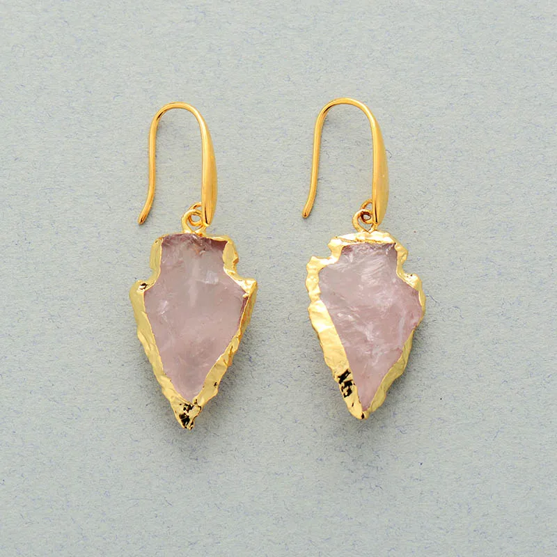 Natural Stone Earrings for Women Gold Tone Arrowhead Rose Quartzs Drop Earring Elegant Jewelry Femme Bijoux Dropship - Image 2