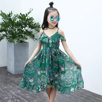 

Summer New Fashion Kids Teen Children Girls Floral Ruffles Off Shoulder Bohemia Beach Dress Clothes Wholesale Free Ship Z4
