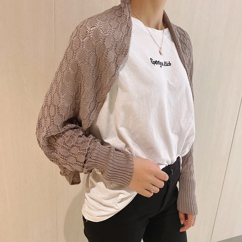 New cape four seasons with sleeves long sleeve scarf geometric hollow out false collar small vest shoulder protection