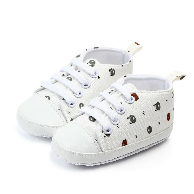 Мягкие детские туфли с принтом для новорожденных мальчиков и девочек противоскользящие кроссовки - Цвет: Белый