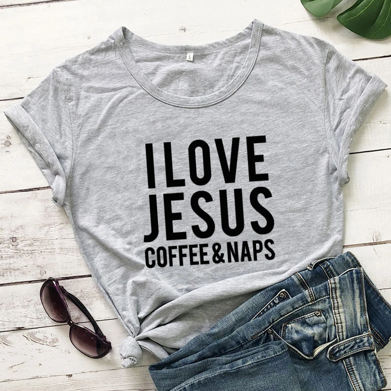 Женская футболка с надписью I love Jesus Coffee & Naps Повседневная размера плюс для