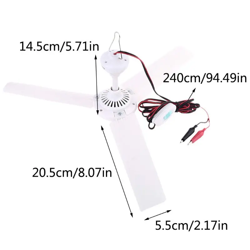 

DC 12V Ceiling Fan Air Cooler 19.7 inch Hanging Fan for Camping Outdoor Tent Bed