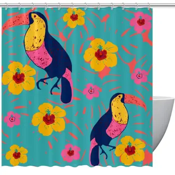 

Floral Toucans Waterproof Polyester Shower Curtain with Shower Hooks for Bathroom, 66x72 Inch