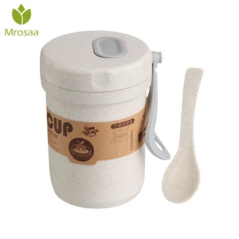 

300ml Portable Healthy Material Lunch Box Wheat Straw Bento Soup Cup Microwave Dinnerware Breathable Sealed Soup Cup Container