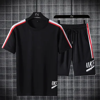

Men's Summer Casual Sportswear Sets + Short Sleeve T Shirt Men Beach Shorts Tee Male Tracksuits Elastic Waist Tracksuit Shorts
